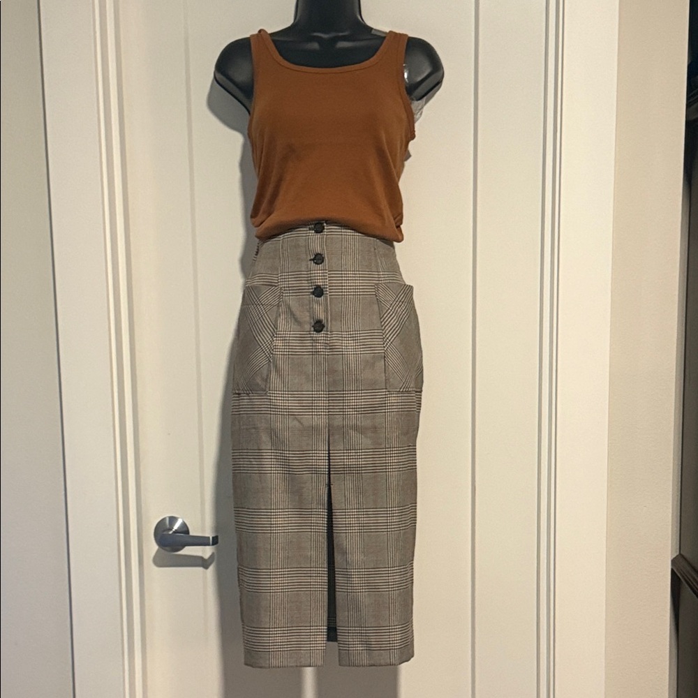 Plaid Button-Front Midi Skirt
